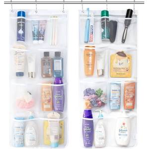 lot 10414 image: Lifewit Mesh Shower Caddy, 7 Pockets Hanging Shower Organizer with Quick Drying Mesh, Portable Space Saving Bathroom Organizer to Hold Soap, Shampoo and Cruise Ship Essentials, White, Large - 2 Pack