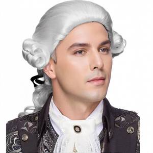 lot 10418 image: Judge Colonial Wig, Long Wave Wig for Women and Men, Halloween Costume, Anime Cosplay (Light Gray)