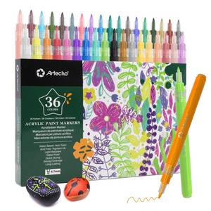 lot 10421 image: Artecho Acrylic Paint Markers 36 Colors 0.7mm Extra Fine Tip Paint Pens for Rock Painting, Ceramic, Fabric, Canvas, Wood, Glass, Art Supplies