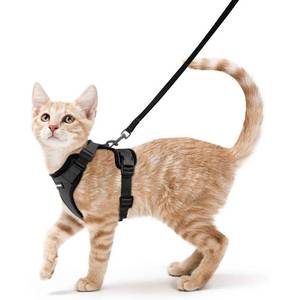lot 10423 image: rabbitgoo Cat Harness and Leash for Walking, Escape Proof Soft Adjustable Vest Harnesses for Cats, Easy Control Breathable Reflective Strips Jacket, Black, XS