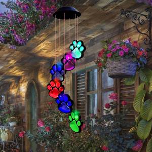 lot 10432 image: Paw Print Solar Wind Chimes for Outside, Dogs Cat Pet Pawprint Remembrance Wind Chimes,Waterproof Color Changing Solar Hanging Lights,Sympathy Gift for Pet Lover,Balcony,Patio,Yard Decor