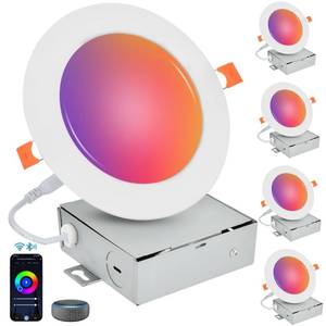 lot 11364 image: Homevenus Smart Recessed Lighting 4 Inch 9W 810LM Ultrathin Recessed Lights RGBCW Music Sync Color Changing Dimmable Canless Led Recessed Light Fixtures Compatible with AlexaGoogle Assistant 4 Pack