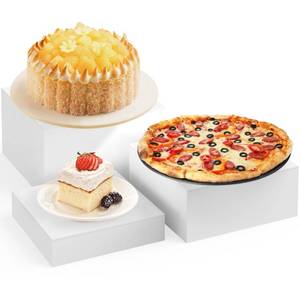 lot 11380 image: MaxGear 3 Pcs Acrylic Buffet Risers, Food Display Stand for Buffet Table, Dessert Cube Boxes with Hollow Bottoms for Party Food Display, Catering, 8x9x10, White