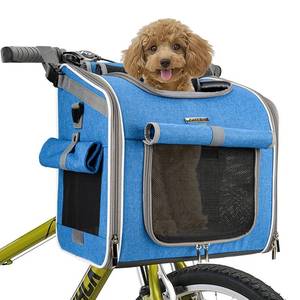 lot 11384 image: BABEYER Dog Bike Basket, Expandable Soft-Sided Pet Carrier Backpack with 4 Open Doors, 4 Mesh Windows for Small Dog Cat Puppies - Blue