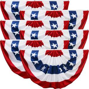 lot 12002 image: HOOSUN 4th Of July Decorations,American Flag Bunting for Outside,USA Pleated Fan Flag 1.5x3 FT,American Flags Bunting for Fourth Of July Patriotic Decorations,Red White And Blue Banner Decor,6 Pack