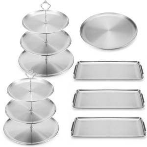 lot 12005 image: Zubebe 6 Pcs Dessert Table Display Set 2 Stainless Steel Cupcake Stand 3 Tier Cake Holder 3 Rectangle Serving Tray 1 Round Cake Tray Tiered Candy Cupcake Tower for Party Wedding Birthday (Silver)