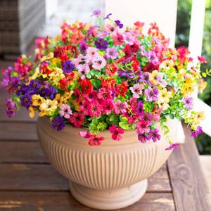 lot 12020 image: HyeFlora Artificial Flowers for Outdoor Indoor Garden Home Decoration, Faux Flower Daisy with Eucalyptus Leaves Fake Plants Greenery Boxwood Porch Patio, 12 Bundles (6 Multicolor)