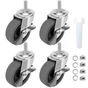 lot 12022 image: WHARSTM Caster Wheels, 3 Locking Swivel Stem Casters Set of 4, 38-16 x 1 (Screw Diameter 38, Length 1) Rubber Casters with 360 Degree No Noise Wheels for Furniture