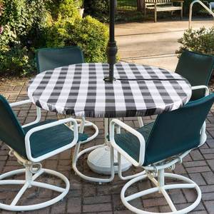 lot 12029 image: Youngseahome Round Outdoor Tablecloth with Umbrella Hole-Waterproof Fitted Table Cover with Elastic Zippered Wipeable TableCloth,Fits 45-54 Diameter for Picnic,Patio,Garden(Black and White)