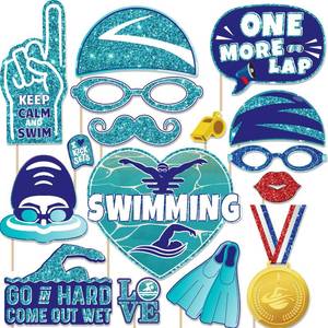 lot 12043 image: Swimming Pool Party Photo Booth Props Swim Team Pool Waves Summer Swim Party Photobooth Props for Summer Swimmer Birthday Party Supplies