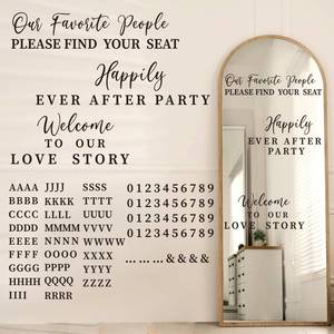 lot 12044 image: MotiMind 4 Pcs Wedding Mirror Welcome Sign Decal Seating Chart Stickers DIY Wedding Party Supplies Removable Vinyl Letter Decals for Bridal Shower Marriage Reception(Black)