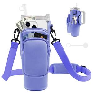 lot 12048 image: JEBEALUO Water Bottle Carrier Bag with Phone Pocket for Stanley Cup 4030 oz, Water Bottle Holder with Adjustable Strap& Straw Cover, Stanley Cup Accessories (Violet)