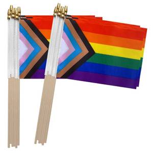 lot 12062 image: TSMD Progress Rainbow Gay Pride Stick Flag Small Mini Hand Held LGBT Flags,5x8 Inch,12 Pack