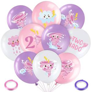 lot 12070 image: Blosssound 45 Pcs Two Nado Birthday Party Decorations for Girls Two Nado Balloons Tornado Theme Balloon with Pink and Purple Ribbons Tornado 2nd Birthday Party Decor for Girl Kid Baby Shower Supplies