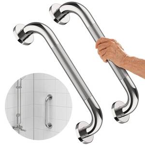 lot 12078 image: 2 Pack Chrome Grab Bar 12 Inch, iMomwee Stainless Steel Non-Slip Shower Grab Bar WKnurled Grip, Safety Bathroom Handrail, Balance Support Bar Toilet Bathtub Assist Handle for Elderly Senior Disabled
