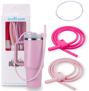 lot 12079 image: Flexible & Easy Sip Extendable Reusable Silicone Straws - Innovative 35 Design, Fits 40 & 30 oz Tumblers, Soft and Safe Accessories for Stanley Tumbler (Pink Combination)