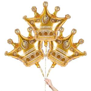 lot 12081 image: 3 Pcs Princess Balloons �� Foil Crown Balloons Gold (38.2 x 35.4) Gold Chrome Princess Birthday Party Decorations �� Crown Decorations for Photoshoots, Graduation, Wedding, Engagement & Jubilee