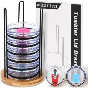 lot 12094 image: witarten Tumbler Lid Organizer, Detachable Bamboo Cup Lid�� Vertical Storage for Up to 10 Lids��Keep Your Tumbler Lids Neatly Stored and Achieve Clutter-Free Cabinets and Countertops Organization