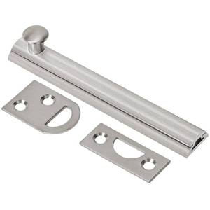 lot 12097 image: KOVOSCH Solid Brass Surface Bolt 4 Inch, Heavy Duty Concealed Slide Surface Door Bolt, Satin Nickel