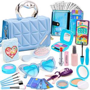 lot 12107 image: Golray Play Purse for Little Girl, Princess Snow Toy Purse with Accessories, Pretend Makeup Set, Notebook, Sound Phone, Handbag, Wallet, Water Bottle, Birthday Gift for Girls 3 4 5 6 7 8 Year Old Toy