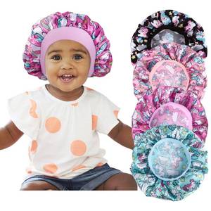 lot 12109 image: 4 Pcs Silk Bonnet for Sleeping Kids Bonnets for Girls Baby Satin Sleep Cap Hair Wraps for Curly Natural Hair Elastic Wide Band