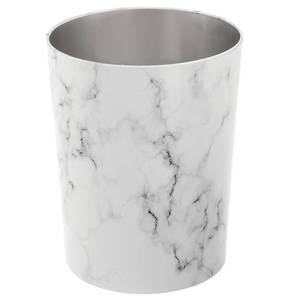lot 12111 image: mDesign Round Metal Small 1.7 Gallon Recycle Trash Can Wastebasket, Garbage Container Bin for Bathrooms, Kitchen, Bedroom, Home Office - Durable Stainless Steel - Mirri Collection - White Marble