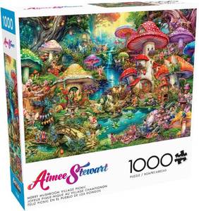 lot 12114 image: Buffalo Games - Aimee Stewart - Merry Mushroom Village Picnic - 1000 Piece Jigsaw Puzzle for Adults -Challenging Puzzle Perfect for Game Nights - Finished Size is 26.75 x 19.75