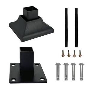 lot 12128 image: Rockwill 2x2 inch Steel Fence Flange Kit for Square Post (11GA3mm or Thinner), Powder-Coated Steel for Handrail or Railing, Includes 1 Post Anchor Base, 1 Cover, 4 Anchor Bolts, 4 Screws (1-Pack)