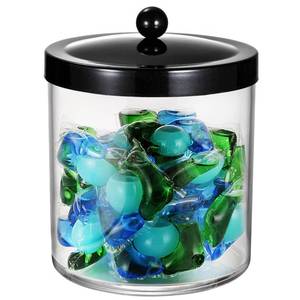 lot 12140 image: SheeChung Premium Apothecary Jar - 50 Oz. Large Clear Plastic Container Canister with Rust Proof Stainless Steel Lid, LaundryKitchenBathroom Vanity Countertop Storage Organizer Decor(Black)