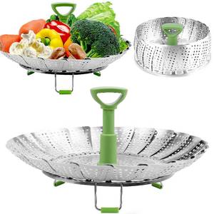 lot 12144 image: Consevisen Vegetable Steamer Basket for Cooking Food, Stainless Steel Veggie Steam Basket for Pot, Folding Expandable Steaming Insert with Extendable Handle Fits Various Size Pot, 5.1 to 9