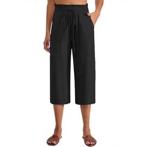 lot 12425 image: Capris Pants for Women Casual Summer High Waisted Drawstring Lounge Capris Pants Wide Leg Plus Size Hiking Black