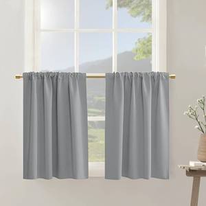 lot 12444 image: Half Window Tier Light Gray Short Curtains 30 Inches Long for Small Window Treatments Rod Pocket Solid Blackout Grey Cafe Curtains for KitchenKids BedroomCabinetBasementRV Bunk Bed ,One Pair