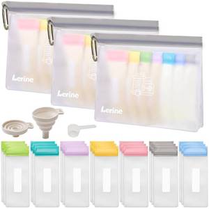 lot 12447 image: Protein Powder Travel Container Set, Reusable Protein Powder Container To Go, 21Pcs Single Dose Bags & 3Pcs Large Zip Bags, Portable Supplement Storage Containers with Funnel, Spoon