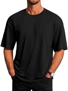 lot 12449 image: Runcati Mens Casual T-Shirts Short Sleeve Lightweight Oversized Summer Cotton Tee Beach Crew Neck Tops Black