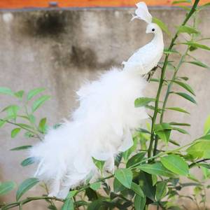 lot 15276 image: 2 Pack White Peacock Clip on Birds Christmas Tree Ornaments 17-Inch Artificial Feathered Birds Glitter Phoenix for Wedding Decoration Home Decor