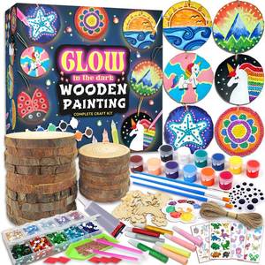 lot 15279 image: klmars Kids Wooden Painting Kit-Glow in The Dark-Arts & Crafts Gifts for Boys Girls Ages 5-12-Craft Activities Kits - Creative Art Toys for 5, 6, 7, 8, 9, 10, 11 & 12 Year Old Kids (2 pack)