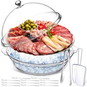 lot 15287 image: Baderke 11.8 Chilled Serving Tray for Parties with Compartments and lid Ice Chilled Party Platter Charcuterie Serving Board Cold Dish Dip for Fruit Seafood Vegetable Shrimp Cocktail(Silver,1 Pcs)