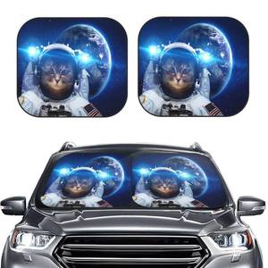 lot 15306 image: 2 PCS Funny Astronaut Cat Space Earth Sun Shade for Car Windshield Auto Front Window Sunshade Visor Shield Cover Medium