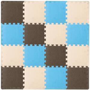 lot 15309 image: ProSource Foam Puzzle Floor Play Mat for Kids and Babies with Solid Colors, 36 or 16 Interlocking Tiles with Borders, BlueBrownBeige