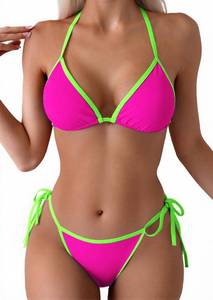 lot 16258 image: Tainehs Womens Sexy Halter Thong Bikini Tie Two Sides Bottom Color Block SwimsuitsTriangle Bathing Suit (Size small)
