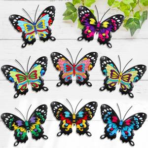 lot 16263 image: Beeveer 8 Pcs 3D Metal Butterfly Wall Decor 5. 12 x 6. 69 Inches Colorful Butterfly Hanging Wall Art for Garden Yard Living Room Bedroom Patio Balcony Outdoor Fence Decoration(Stylish Style)