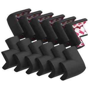lot 16264 image: 12 Pack Soft Corner Protector Baby Proofing Edge and Corner Guards, Safety Pre-Taped Rubber Foam Furniture Bumper for Fireplace, Table, Stair, Cabinet (Black)
