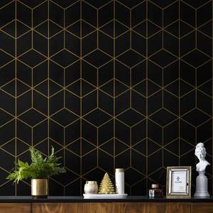 lot 16269 image: Safiyya 118 x 17.3 Gold and Black Wallpaper Geometric Contact Paper Peel and Stick Wallpaper Removable Self Adhesive Contact Paper for Cabinets and Walls Vinyl Rolls