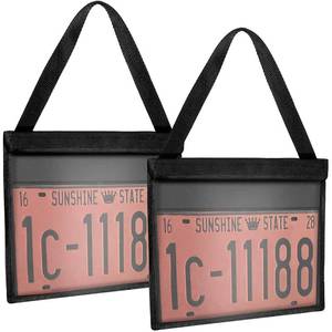 lot 16276 image: Frienda 2 Pieces License Plate Holder with Hanging Strap Dealer Plate Holder Test Drive Tag Bag Black Frame Cover and Bracket for Car SUV Truck