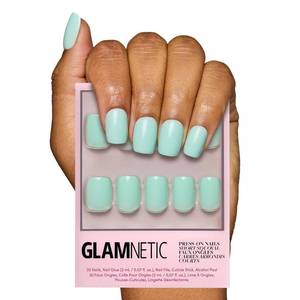 lot 16290 image: Glamnetic Press On Nails - Soft Teal  Short Squoval Light Blue, Glossy Pastel Blue Fake Nails, Reusable  15 Sizes - 30 Nail Kit with Glue (as is)