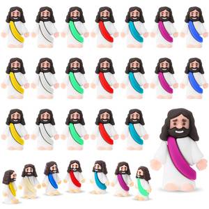 lot 16299 image: Bememo 25 Pcs Little Jesus Figures Original Design Mini Rubber Jesus Toys to Hide and Seek Religious Party Favors Sunday School Baptism Gifts(Multicolor)