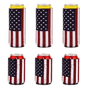 lot 16303 image: XINRUI Can Coolers Sleeves,6 Pack USA Flag Reusable Beer Bottle Cup Insulator 12 oz Neoprene Hot and Cold Drinks Soda Cover for Events or Weddings Bachelorette Parties Funny Party Supplies(Flag)