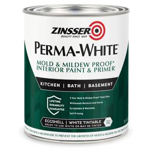 lot 16308 image: Zinsser 02774 PERMA-WHITE Mold & Mildew Proof Interior Paint, Quart, Eggshell White