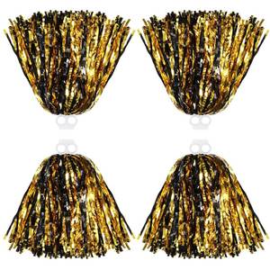 lot 16321 image: Thenshop Cheerleading Pom Poms 4 Pack Cheerleader Squad Spirited Fun Pompoms Cheer Hand Flowers Metallic Foil Pompoms for Adults Sports Meeting Team Spirit Cheering Party(Black and Gold)