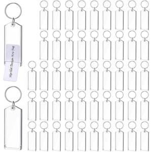 lot 16323 image: Huquary 50 Pcs 3 Inch Plastic Key Tags Clear Slip Slot Key Tags with Split Rings Chains Bulk for ID Luggage Office Pets Storage